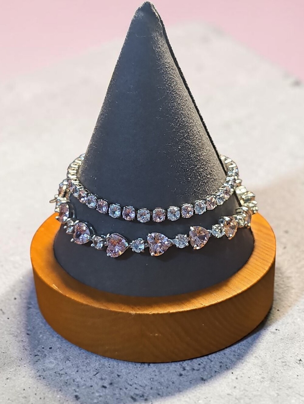 Sassified Boutique Cute  Pink Heart Crystal Tennis Bracelet - Women Jewelry Set.